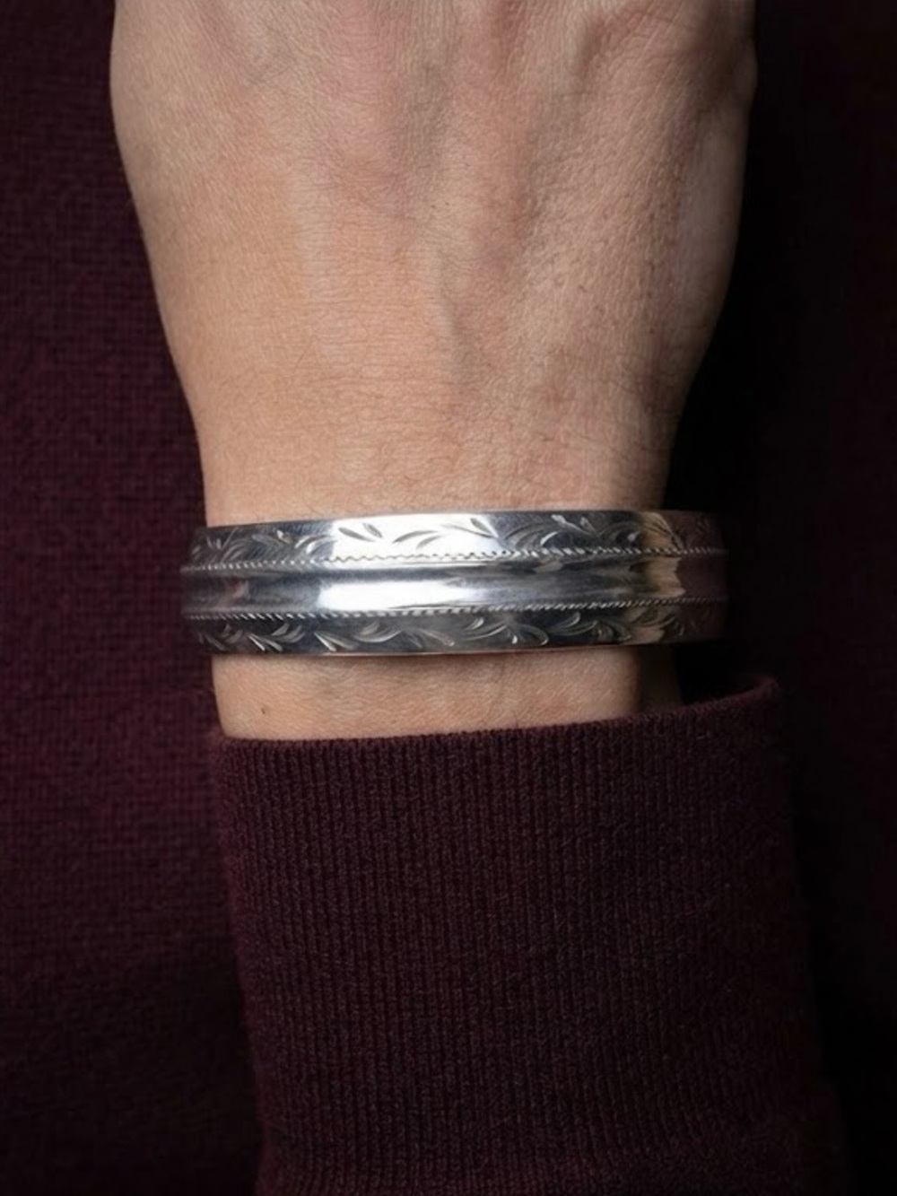 Sterling Silver Vintage Mid-Century Thick Bangle Bracelet Layde Fayre